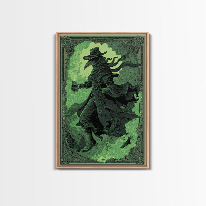 The Plague Doctor, Decadent Line Art, Vertical Wall Art, Dark Halloween Decor, Framed Canvas Print, Halloween Wall Art