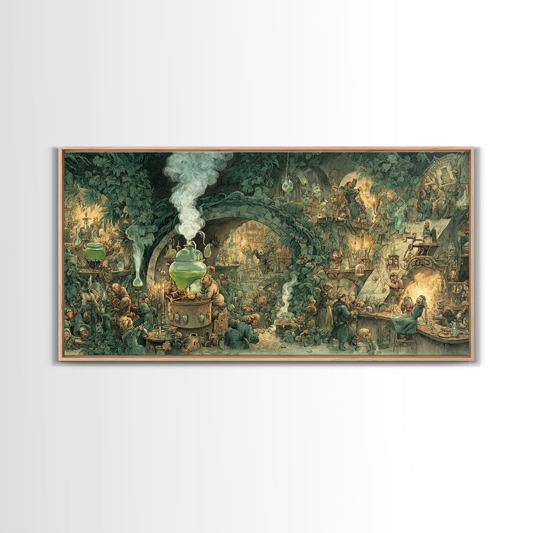 The Mad Alchemist, Northern Renaissance Horror, Wide Panoramic Art, Dark Halloween Decor, Framed Canvas Print, Halloween Wall Art