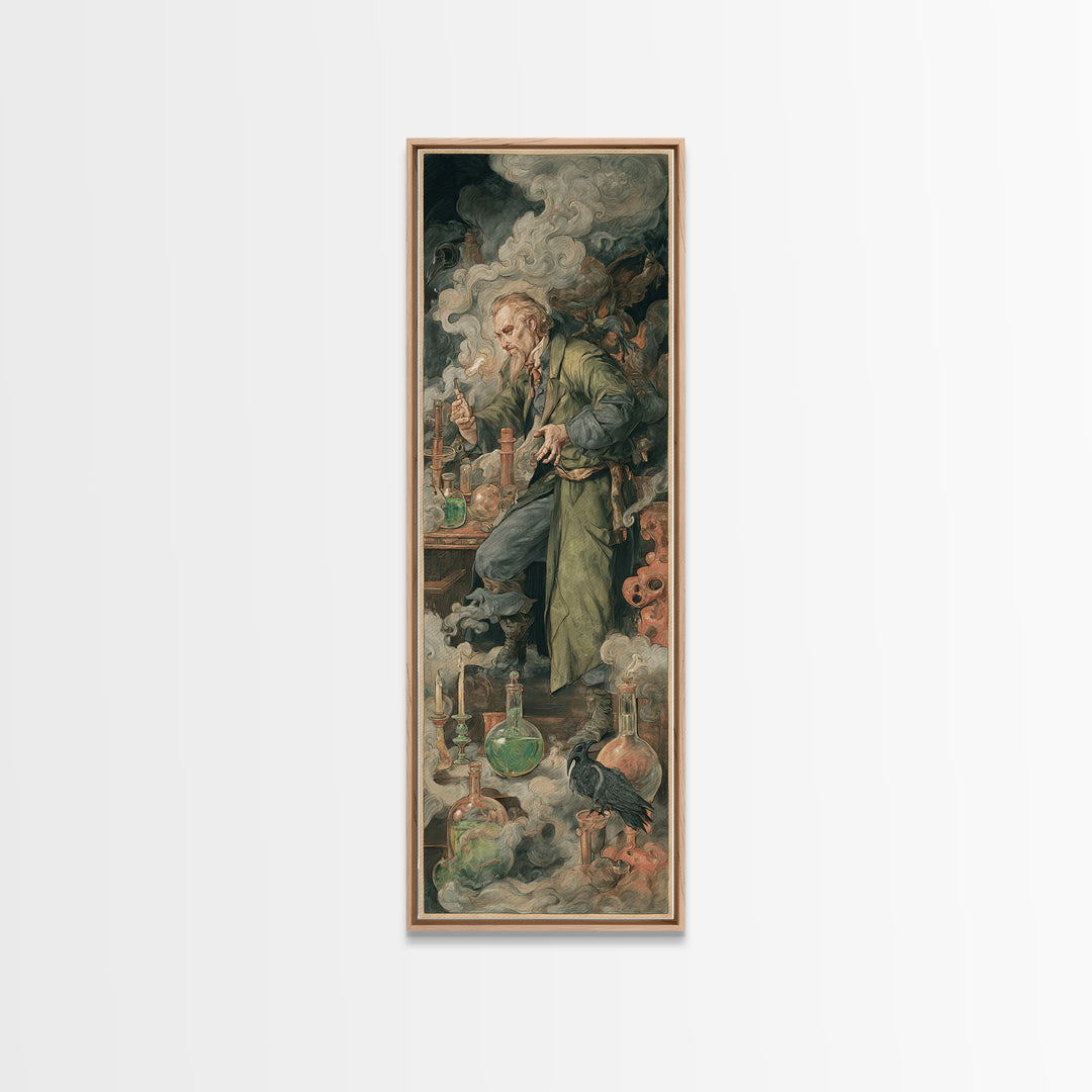 The Mad Alchemist, Dark Renaissance Art, Tall Narrow Wall Art, Dark Fantasy Wall Art, Canvas Print, Halloween Wall Art