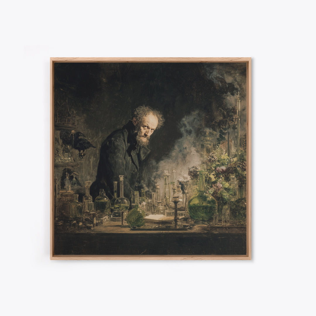 The Mad Alchemist, Symbolist Dream Art, Square Wall Art, Dark Fantasy Wall Art, Canvas Print, Halloween Wall Art, Spooky Wall Decor