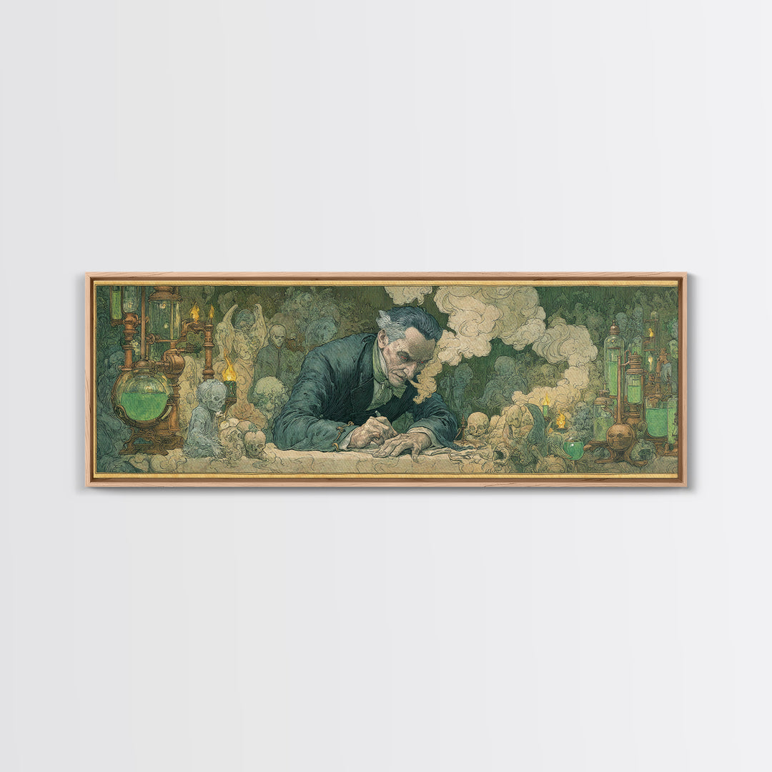 The Mad Alchemist, Symbolist Death Art, Extra Wide Wall Art, Macabre Wall Art, Canvas Print, Halloween Wall Art, Gothic Home Decor