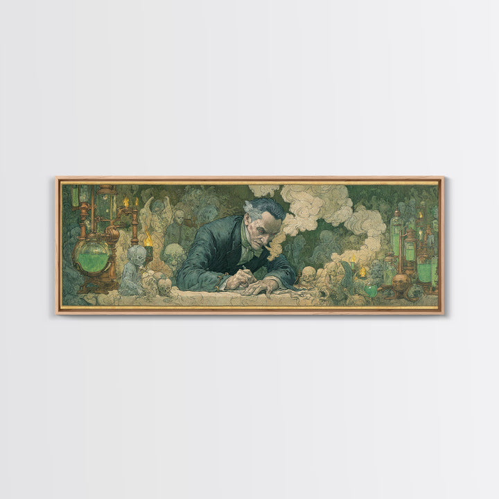 The Mad Alchemist, Symbolist Death Art, Extra Wide Wall Art, Macabre Wall Art, Canvas Print, Halloween Wall Art, Gothic Home Decor