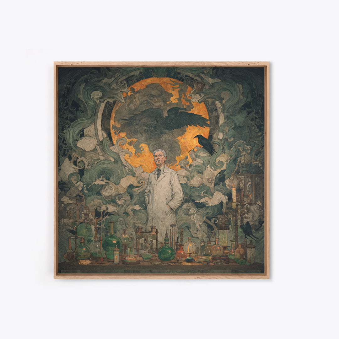 The Mad Alchemist, Dark Symbolist Art, Square Wall Art, Dark Fantasy Wall Art, Framed Canvas Print, Halloween Wall Art