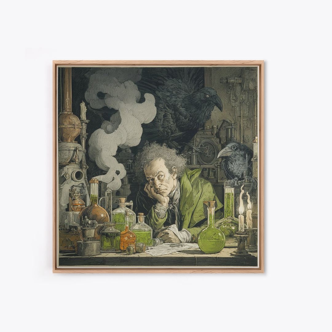 The Mad Alchemist, Symbolist Etching Art, Square Wall Art, Macabre Wall Art, Framed Canvas Print, Halloween Wall Art, Dark Fantasy Art