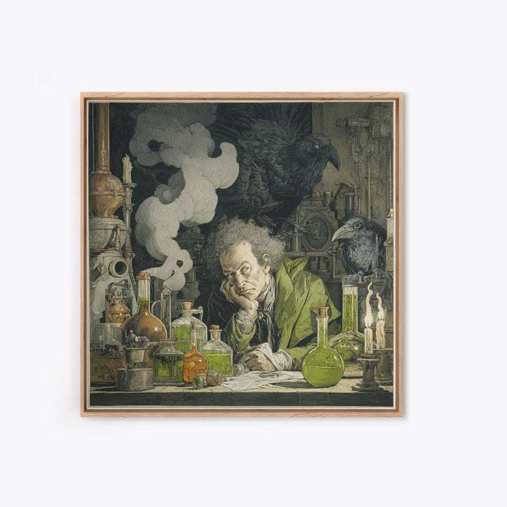 The Mad Alchemist, Symbolist Etching Art, Square Wall Art, Macabre Wall Art, Framed Canvas Print, Halloween Wall Art, Dark Fantasy Art