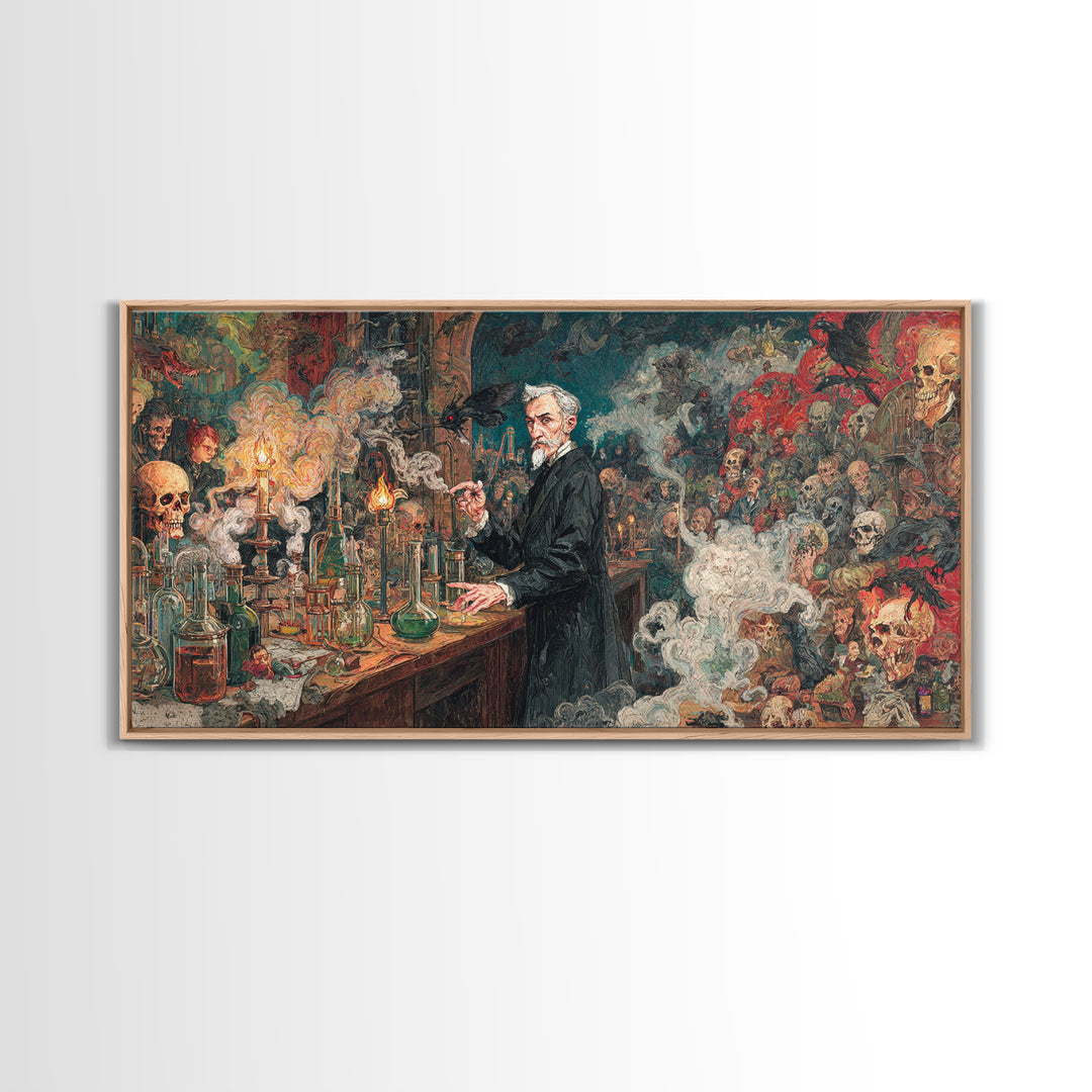The Mad Alchemist, Grotesque Carnival Art, Wide Panoramic Art, Dark Fantasy Wall Art, Canvas Print, Halloween Wall Art, Halloween Decor