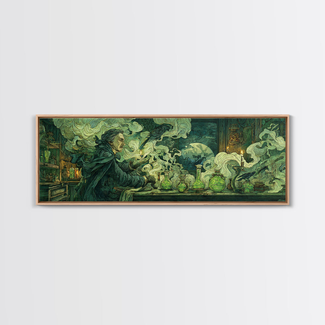 The Mad Alchemist, Expressionist Gothic Art, Extra Wide Wall Art, Macabre Wall Art, Framed Canvas Print, Halloween Wall Art