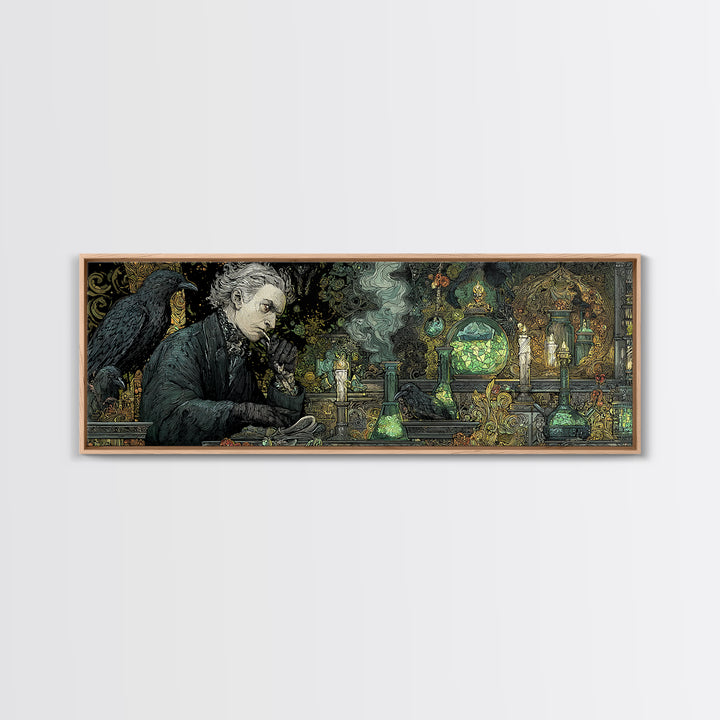 The Mad Alchemist, Stained Glass Gothic Art, Extra Wide Wall Art, Dark Halloween Decor, Canvas Print, Halloween Wall Art