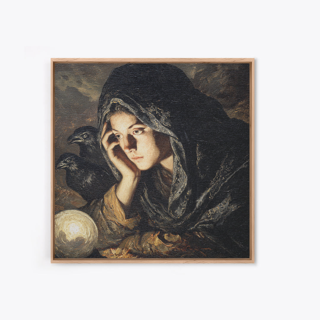 The Midnight Fortune Teller, Baroque Witchcraft Art, Square Wall Art, Macabre Wall Art, Canvas Print, Halloween Wall Art