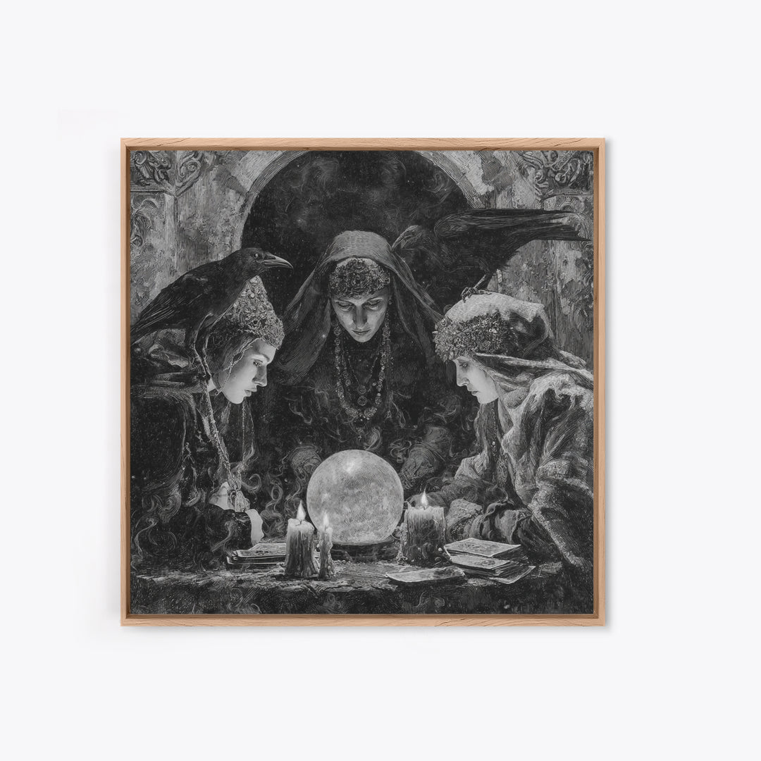 The Midnight Fortune Teller, Dark Romantic Horror Art, Square Wall Art, Macabre Wall Art, Canvas Print, Halloween Wall Art