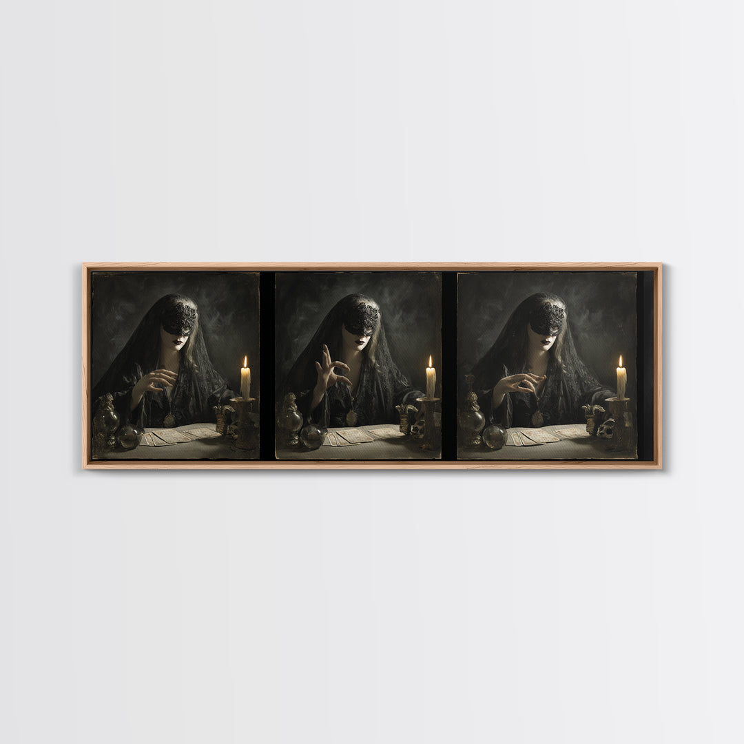The Midnight Fortune Teller, Gothic Nightmare Art, Extra Wide Wall Art, Dark Halloween Decor, Canvas Print, Halloween Wall Art