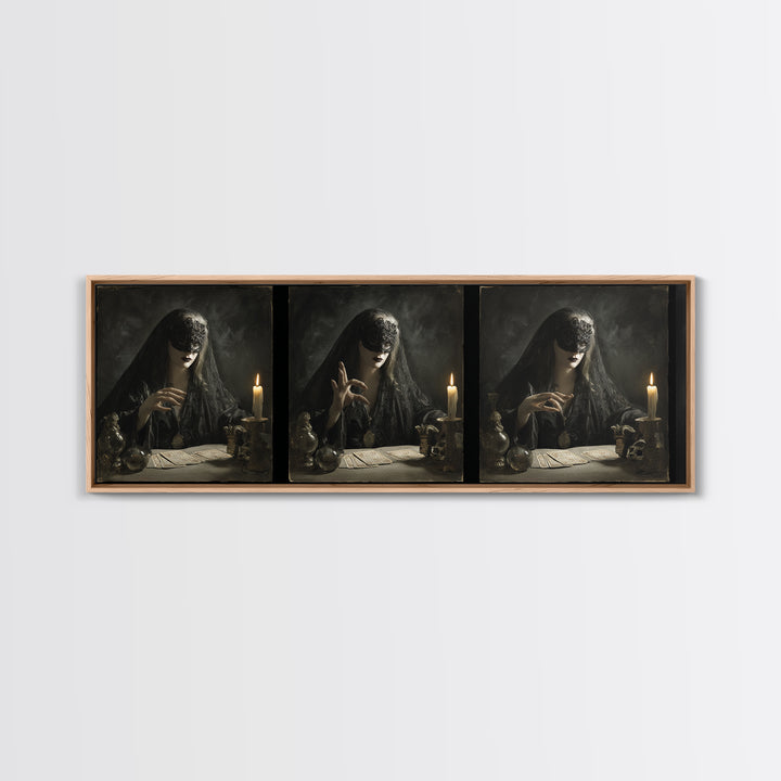 The Midnight Fortune Teller, Gothic Nightmare Art, Extra Wide Wall Art, Dark Halloween Decor, Canvas Print, Halloween Wall Art