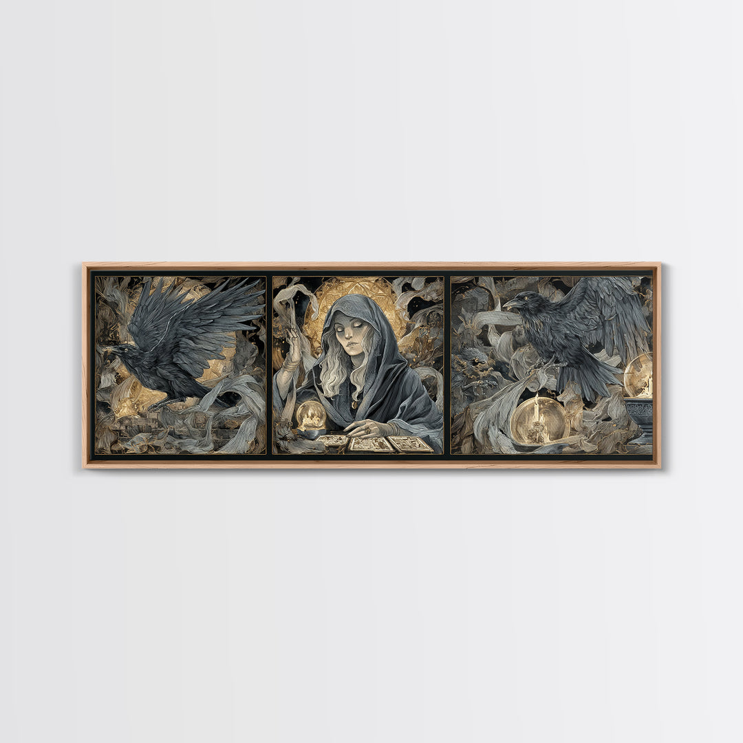 The Midnight Fortune Teller, Visionary Gothic Art, Extra Wide Wall Art, Gothic Horror Wall Art, Framed Canvas Print