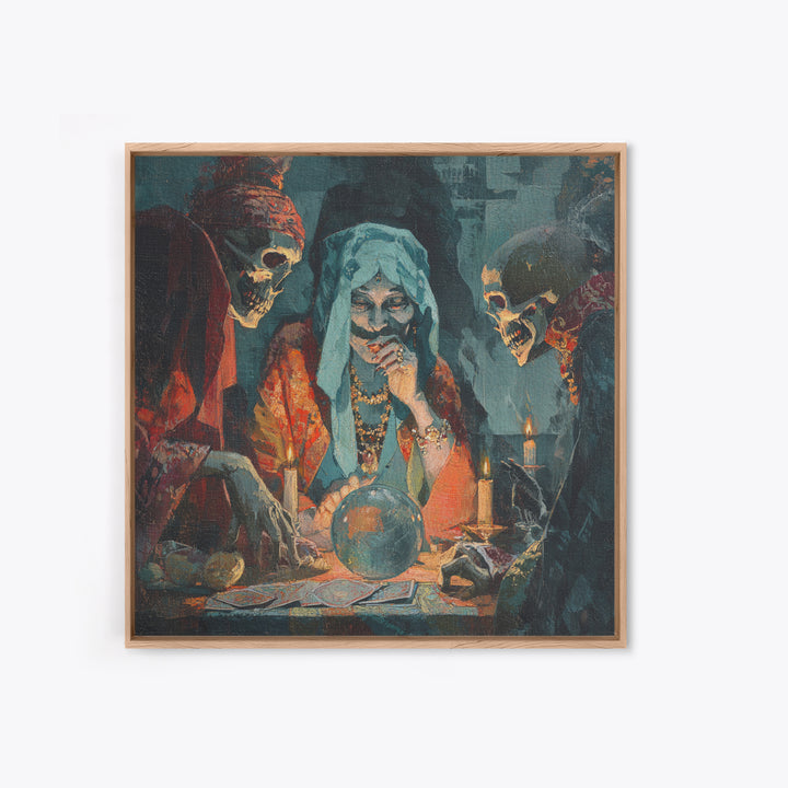 The Midnight Fortune Teller, Decadent Gothic Art, Square Wall Art, Dark Fantasy Wall Art, Framed Canvas Print, Halloween Wall Art