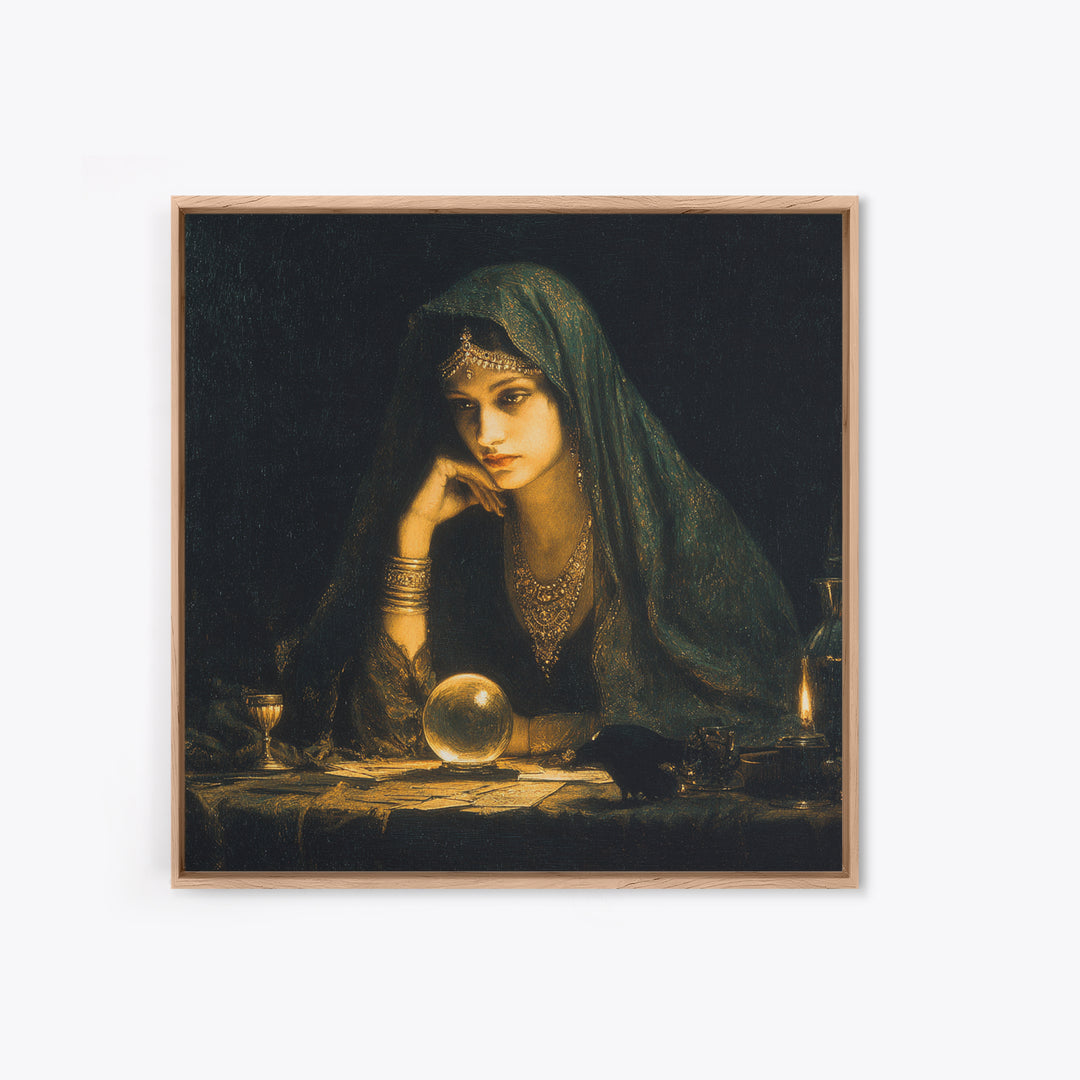 The Midnight Fortune Teller, Dark Symbolist Art, Square Wall Art, Dark Fantasy Wall Art, Canvas Print, Halloween Wall Art