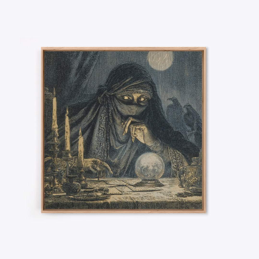 The Midnight Fortune Teller, Expressionist Nightmare Art, Square Wall Art, Gothic Horror Wall Art, Canvas Print, Halloween Wall Art