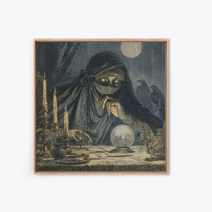 The Midnight Fortune Teller, Expressionist Nightmare Art, Square Wall Art, Gothic Horror Wall Art, Canvas Print, Halloween Wall Art