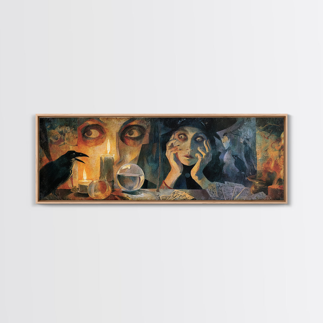 The Midnight Fortune Teller, Expressionist Gothic Art, Extra Wide Wall Art, Macabre Wall Art, Canvas Print, Halloween Wall Art