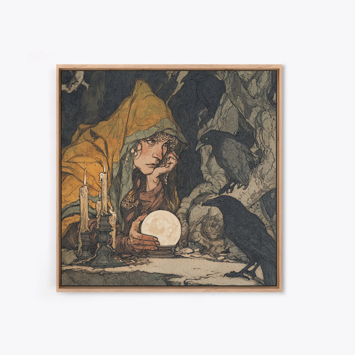 The Midnight Fortune Teller, Gothic Storybook Art, Square Wall Art, Dark Fantasy Wall Art, Framed Canvas Print, Halloween Wall Art