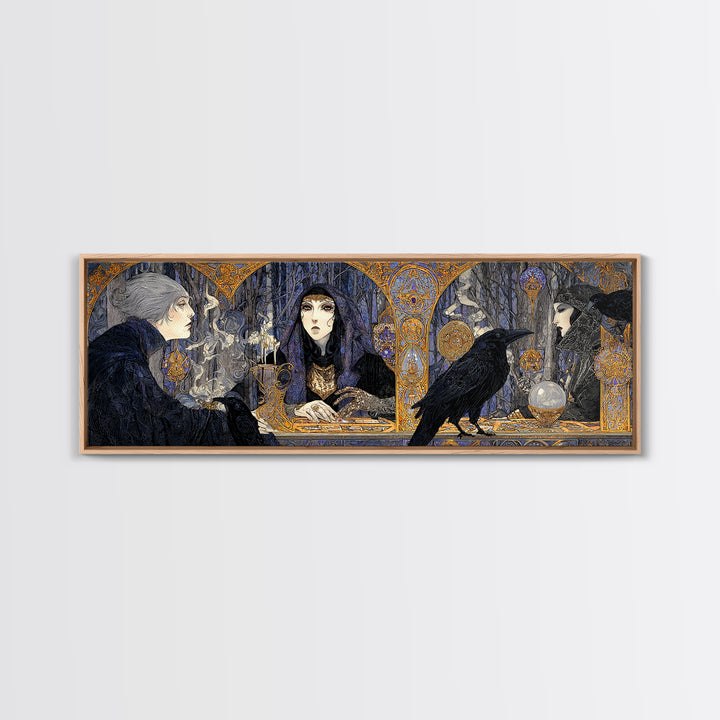 The Midnight Fortune Teller, Stained Glass Gothic Art, Extra Wide Wall Art, Dark Halloween Decor, Canvas Print, Halloween Wall Art
