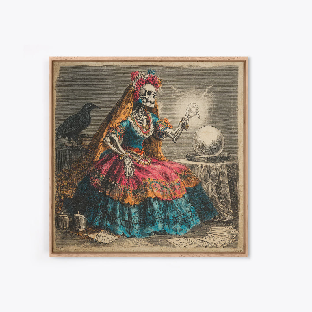 The Midnight Fortune Teller, Macabre Folk Print Art, Square Wall Art, Gothic Horror Wall Art, Framed Canvas Print