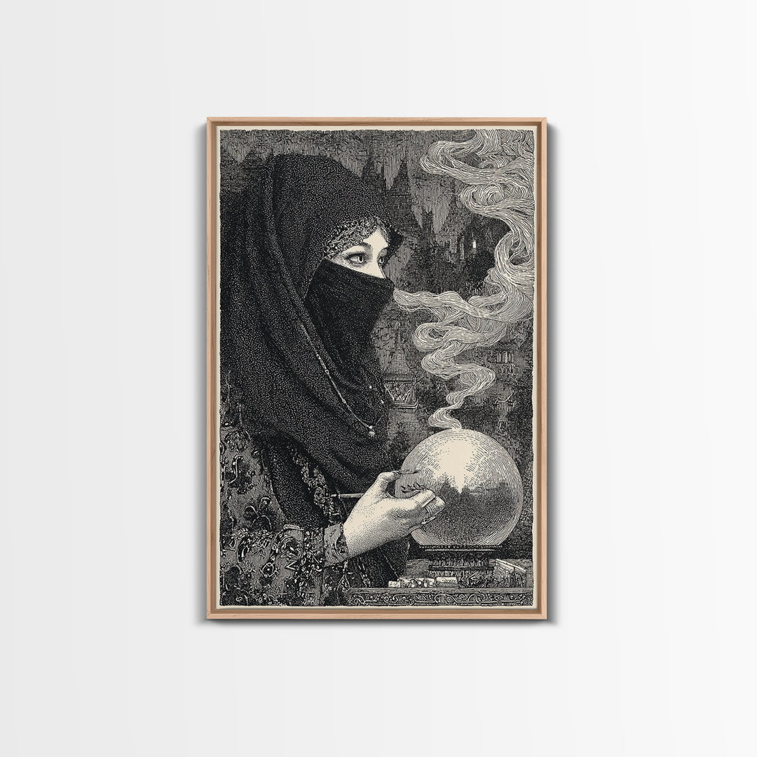 The Midnight Fortune Teller, Victorian Macabre Art, Vertical Wall Art, Macabre Wall Art, Framed Canvas Print, Halloween Wall Art