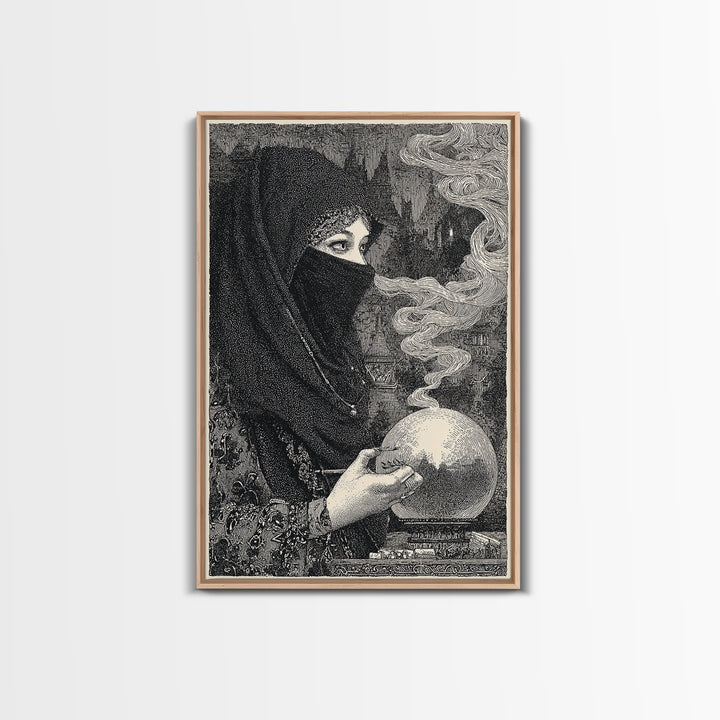 The Midnight Fortune Teller, Victorian Macabre Art, Vertical Wall Art, Macabre Wall Art, Framed Canvas Print, Halloween Wall Art