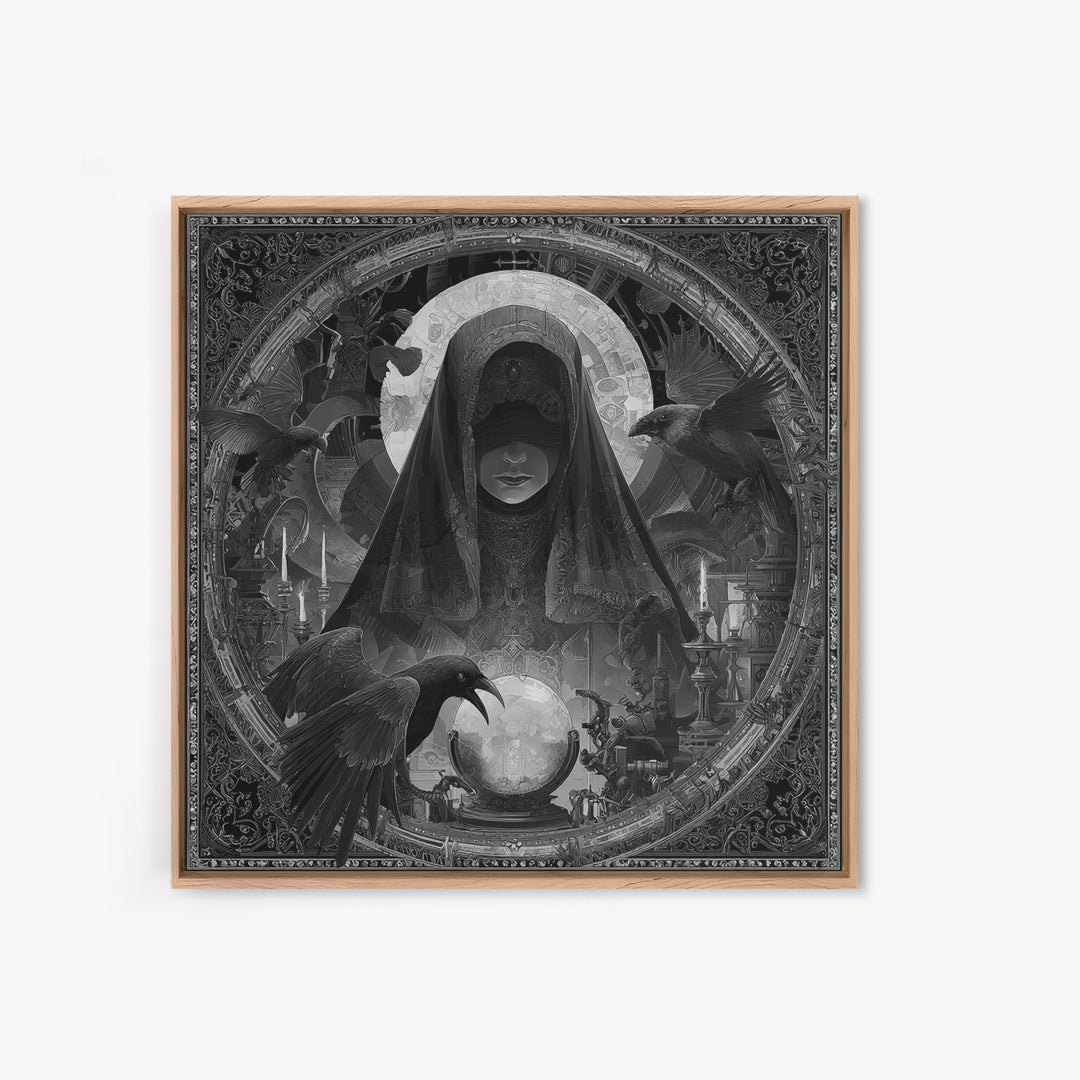 The Midnight Fortune Teller, Biomechanical Horror Art, Square Wall Art, Dark Halloween Decor, Canvas Print, Halloween Wall Art