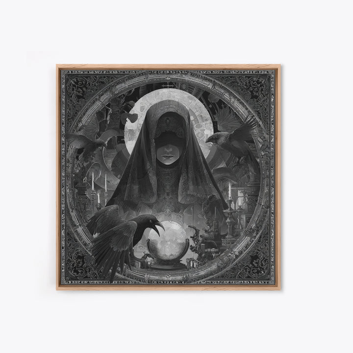 The Midnight Fortune Teller, Biomechanical Horror Art, Square Wall Art, Dark Halloween Decor, Canvas Print, Halloween Wall Art