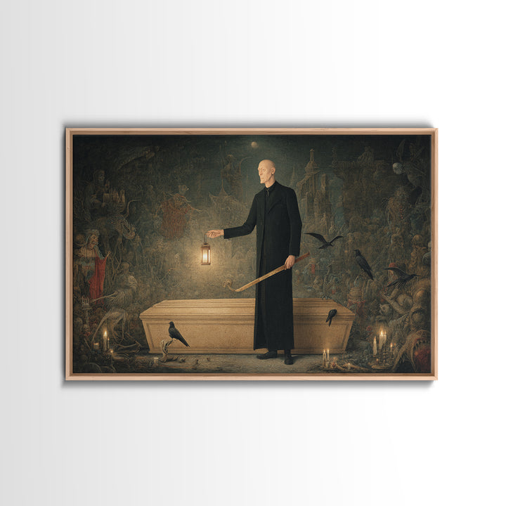 The Sinister Undertaker, Medieval Grotesque Art, Landscape Wall Art, Gothic Horror Wall Art, Framed Canvas Print, Halloween Wall Art