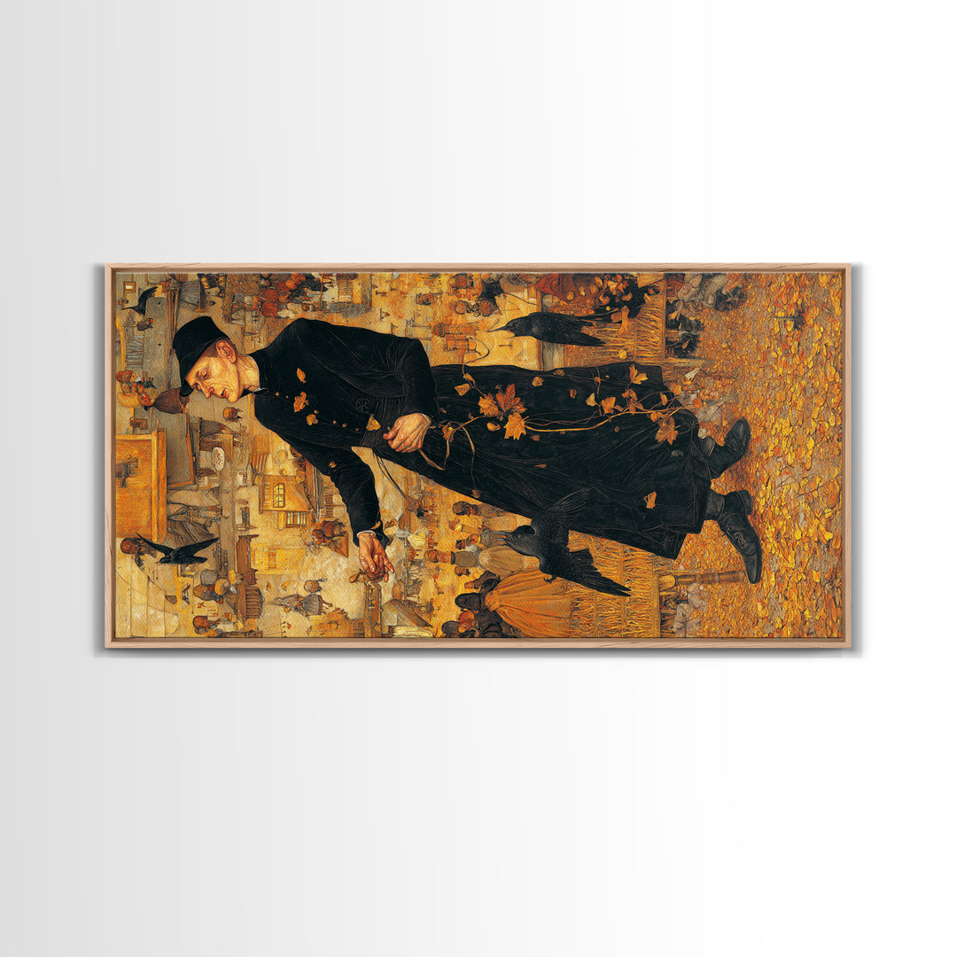 The Sinister Undertaker, Northern Renaissance Horror, Wide Panoramic Art, Macabre Wall Art, Canvas Print, Halloween Wall Art
