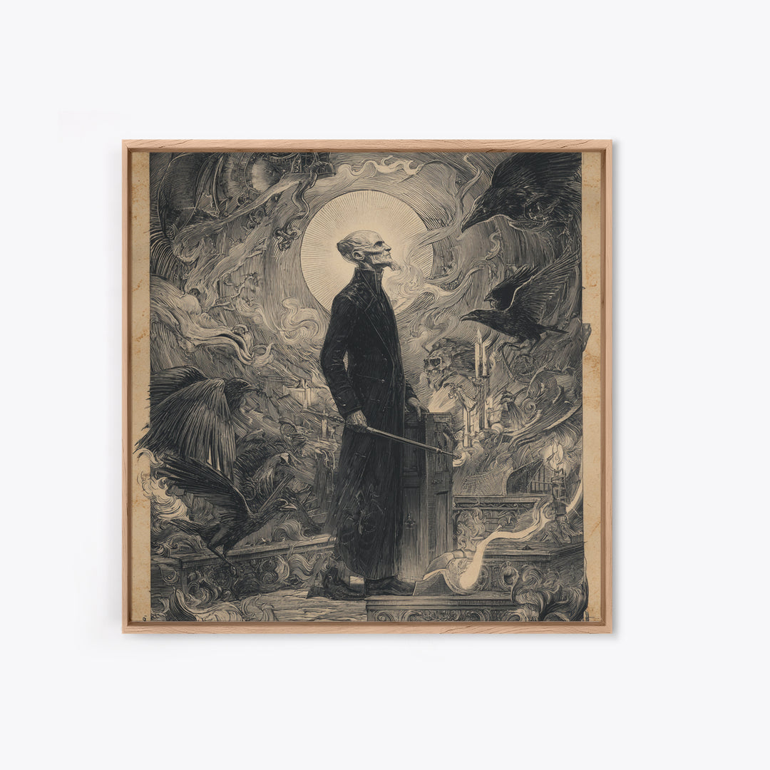 The Sinister Undertaker, Renaissance Engraving Art, Square Wall Art, Macabre Wall Art, Canvas Print, Halloween Wall Art, Spooky Wall Decor
