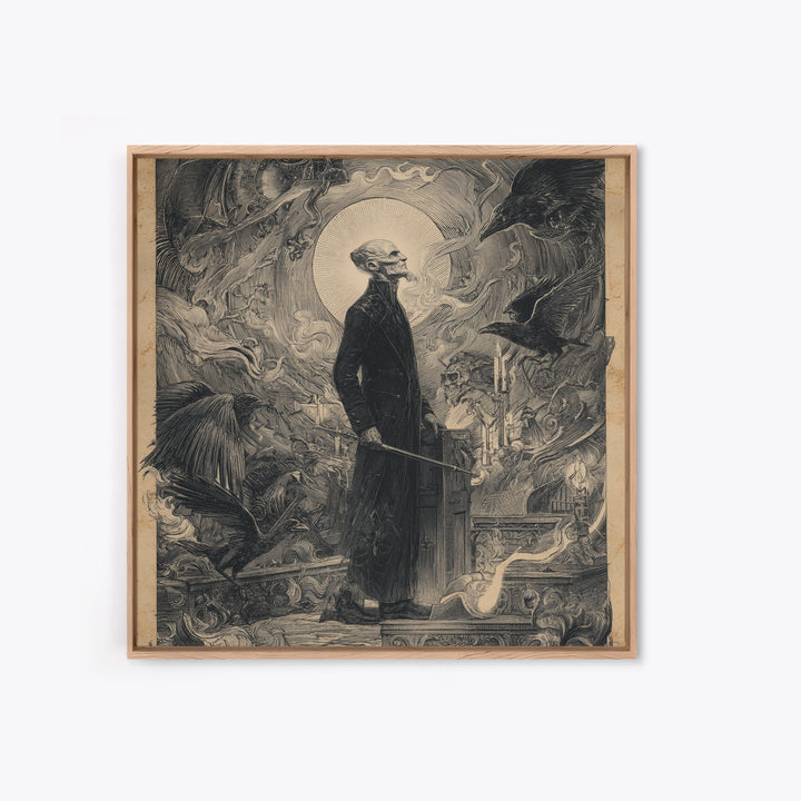 The Sinister Undertaker, Renaissance Engraving Art, Square Wall Art, Macabre Wall Art, Canvas Print, Halloween Wall Art, Spooky Wall Decor