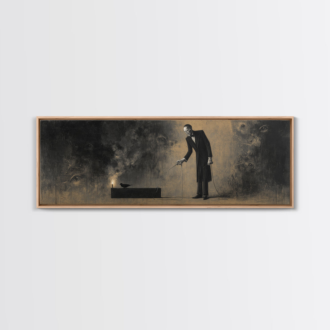 The Sinister Undertaker, Symbolist Dream Art, Extra Wide Wall Art, Macabre Wall Art, Canvas Print, Halloween Wall Art