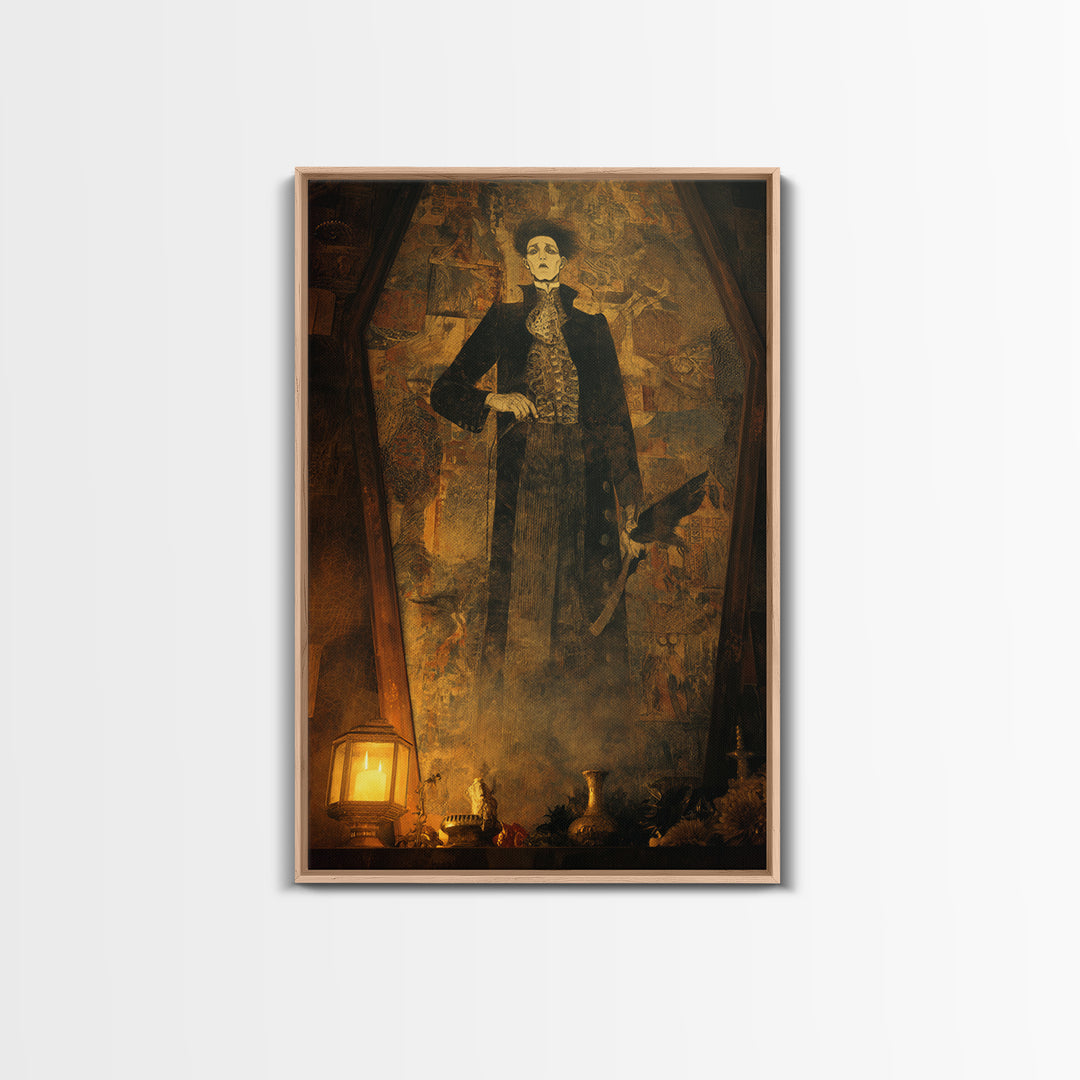 The Sinister Undertaker, Ornate Symbolist Art, Vertical Wall Art, Dark Fantasy Wall Art, Framed Canvas Print, Halloween Wall Art