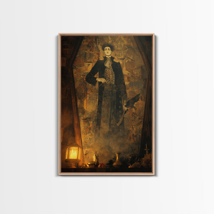 The Sinister Undertaker, Ornate Symbolist Art, Vertical Wall Art, Dark Fantasy Wall Art, Framed Canvas Print, Halloween Wall Art
