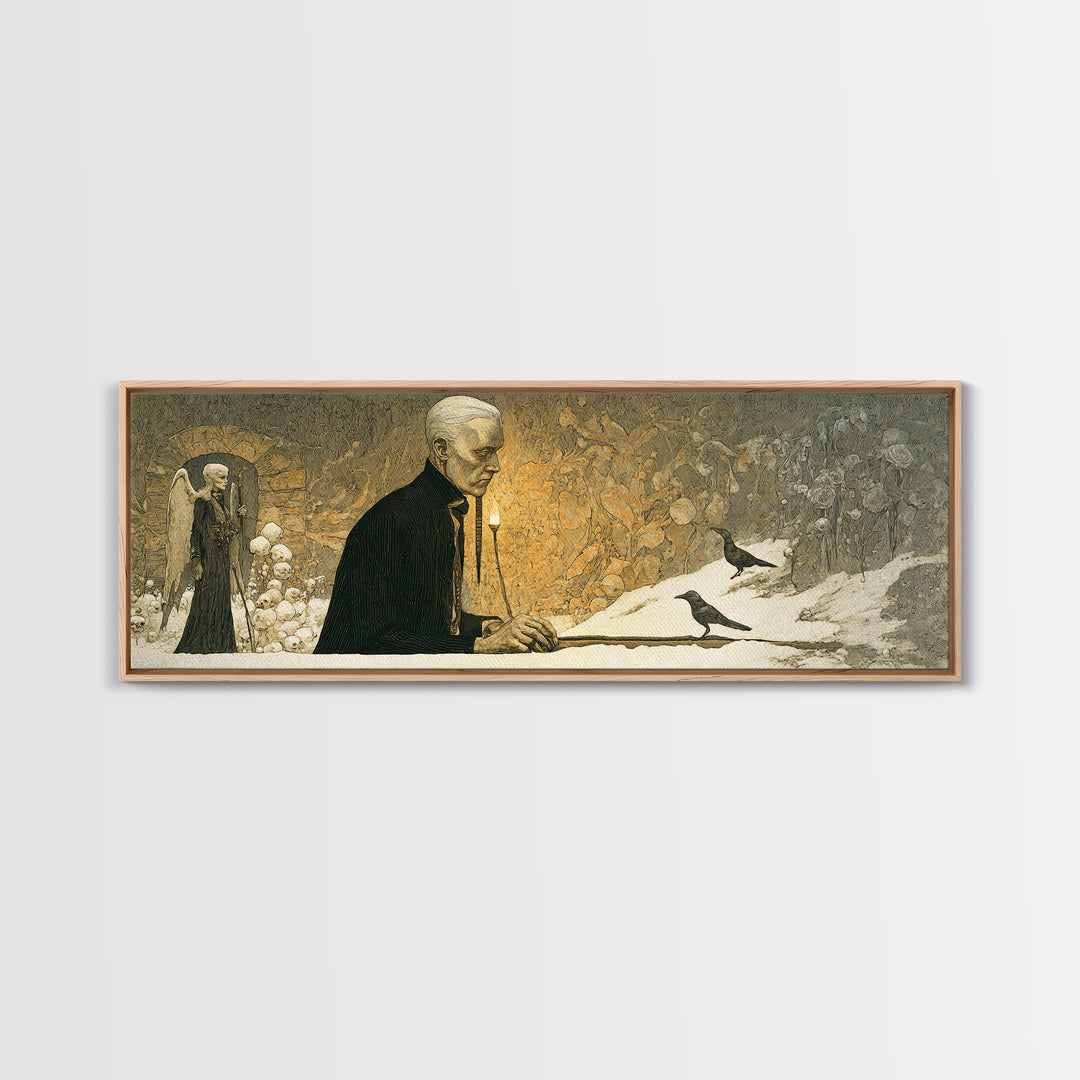 The Sinister Undertaker, Symbolist Death Art, Extra Wide Wall Art, Dark Fantasy Wall Art, Canvas Print, Halloween Wall Art