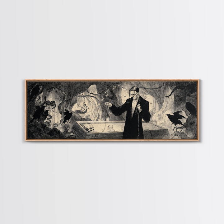 The Sinister Undertaker, Dark Symbolist Art, Extra Wide Wall Art, Dark Halloween Decor, Canvas Print, Halloween Wall Art