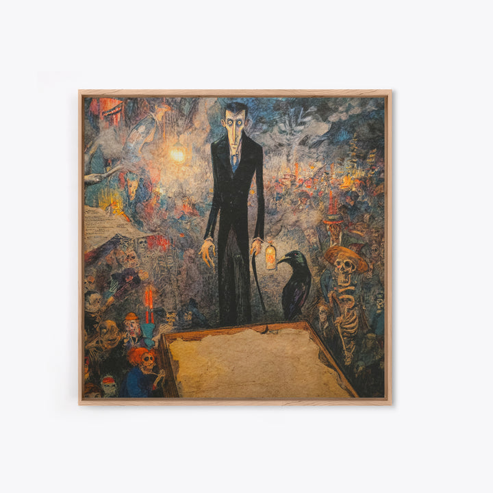 The Sinister Undertaker, Grotesque Carnival Art, Square Wall Art, Macabre Wall Art, Framed Canvas Print, Halloween Wall Art