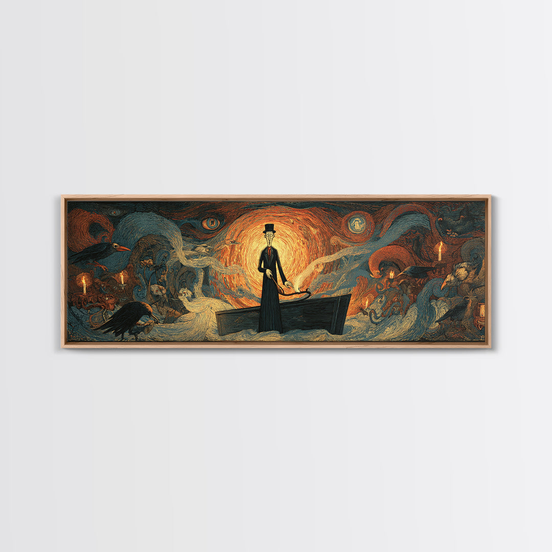 The Sinister Undertaker, Expressionist Gothic Art, Extra Wide Wall Art, Dark Fantasy Wall Art, Framed Canvas Print, Halloween Wall Art
