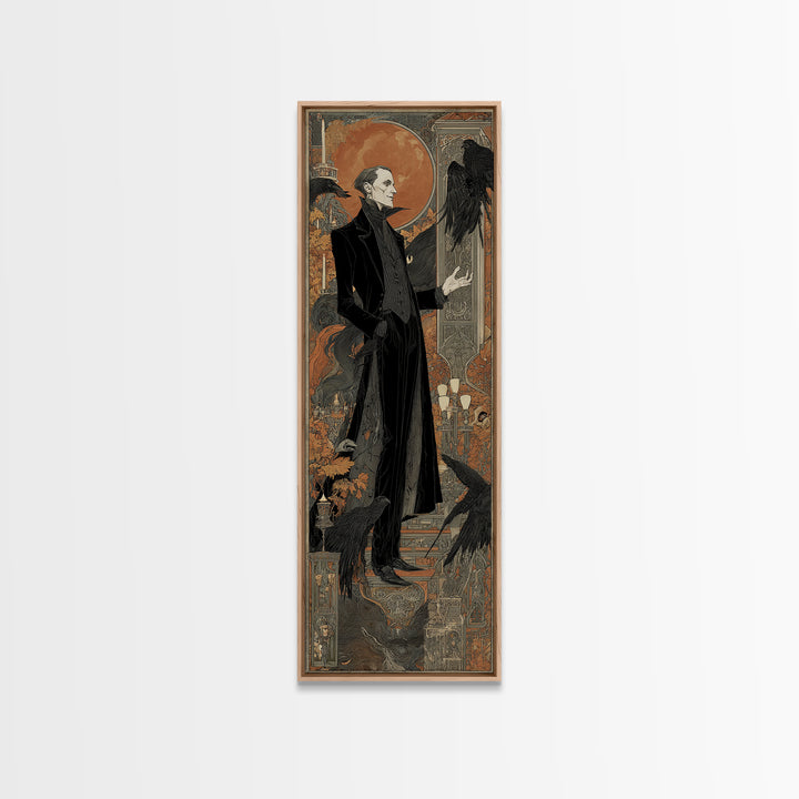 The Sinister Undertaker, Stained Glass Gothic Art, Tall Narrow Wall Art, Macabre Wall Art, Canvas Print, Halloween Wall Art
