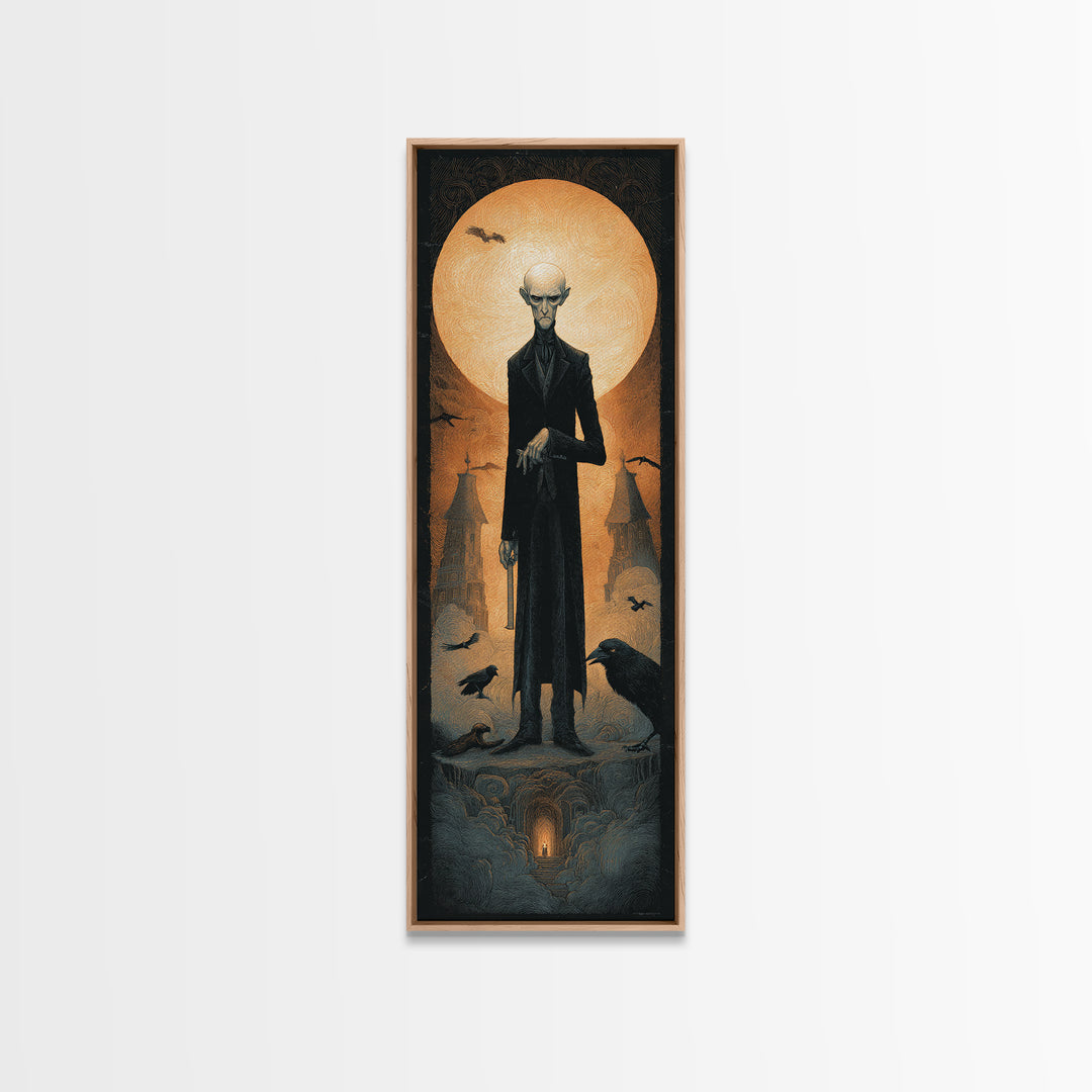The Sinister Undertaker, Surreal Apocalyptic Art, Tall Narrow Wall Art, Dark Halloween Decor, Framed Canvas Print