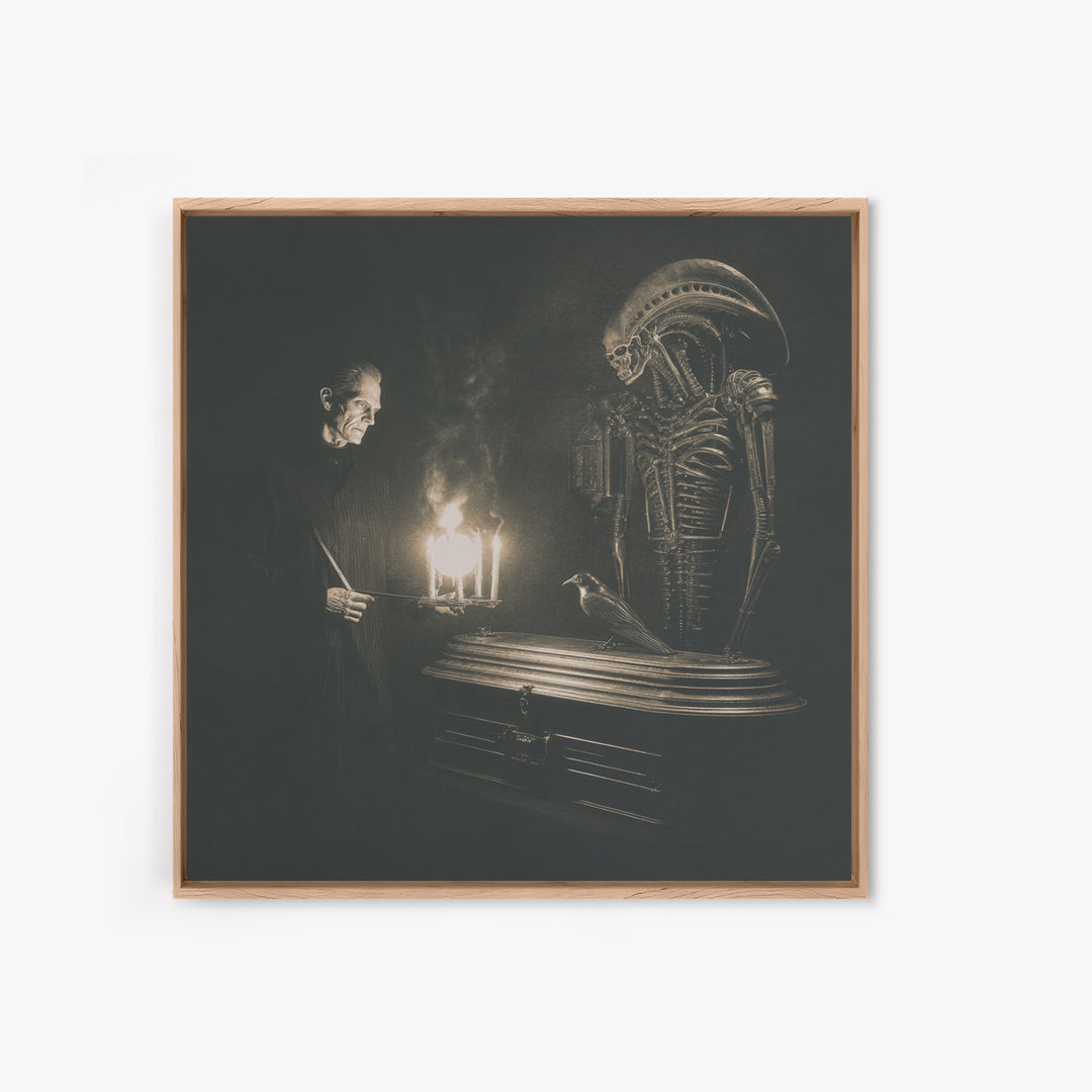 The Sinister Undertaker, Biomechanical Horror Art, Square Wall Art, Dark Fantasy Wall Art, Framed Canvas Print, Halloween Wall Art