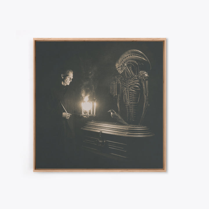 The Sinister Undertaker, Biomechanical Horror Art, Square Wall Art, Dark Fantasy Wall Art, Framed Canvas Print, Halloween Wall Art