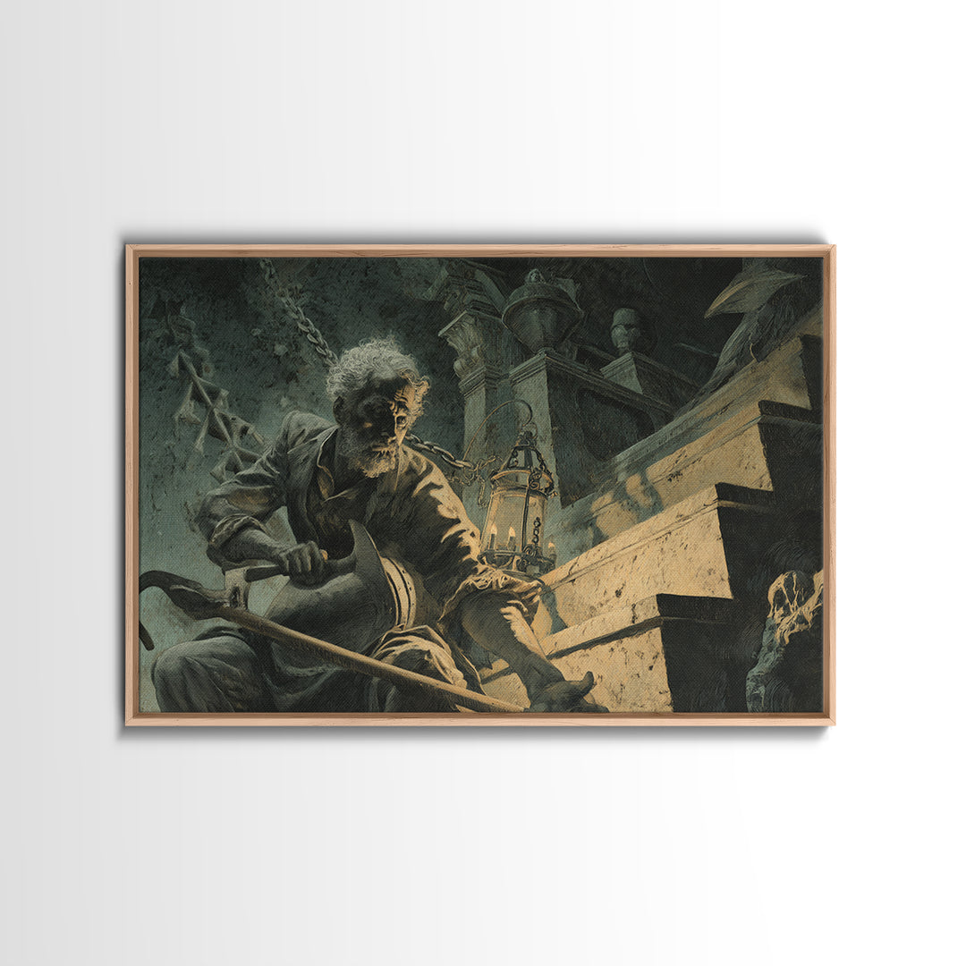 The Lantern Gravedigger, Architectural Etching Art, Landscape Wall Art, Gothic Horror Wall Art, Canvas Print, Macabre Wall Art
