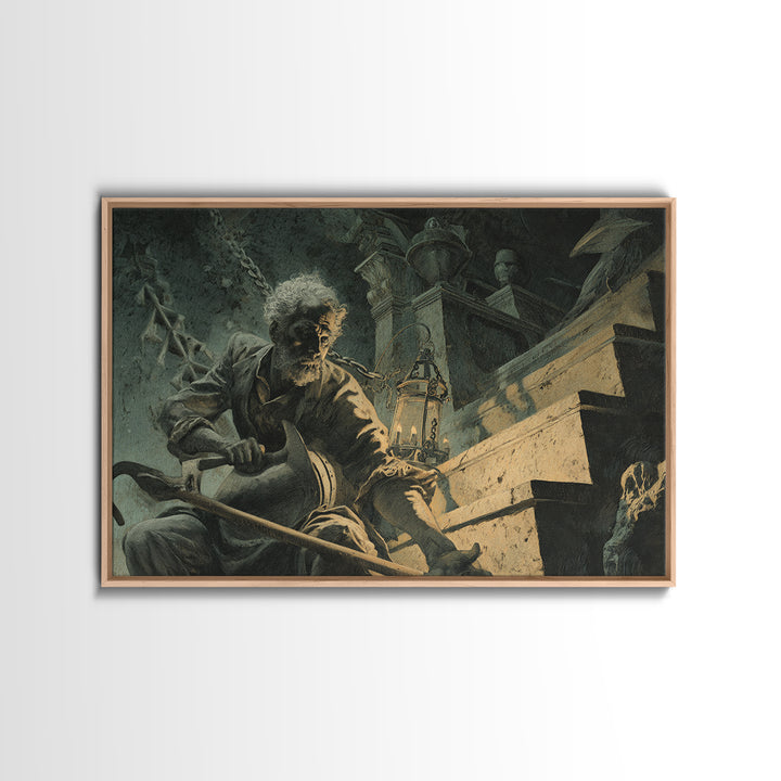 The Lantern Gravedigger, Architectural Etching Art, Landscape Wall Art, Gothic Horror Wall Art, Canvas Print, Macabre Wall Art