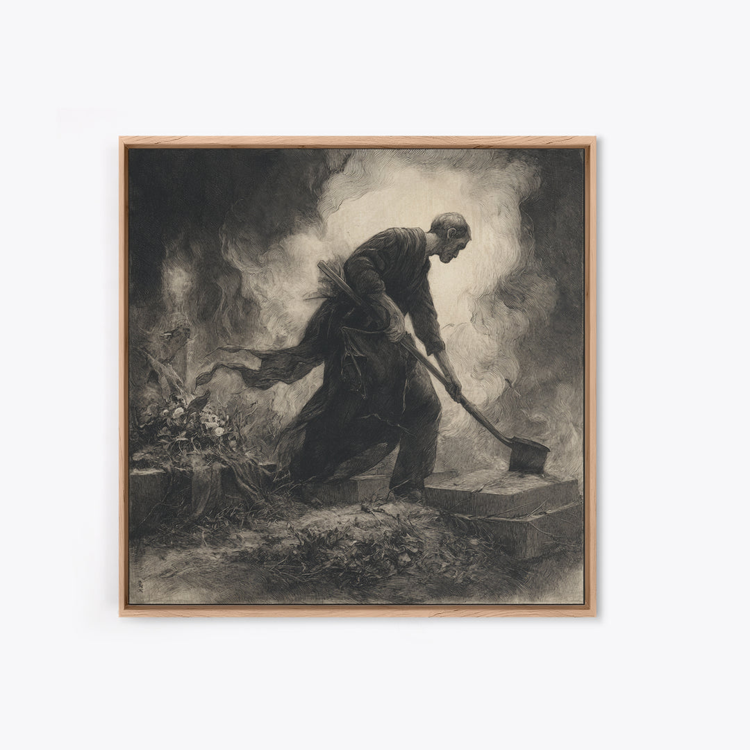The Lantern Gravedigger, Symbolist Dream Art, Square Wall Art, Macabre Wall Art, Canvas Print, Halloween Wall Art, Seasonal Home Decor