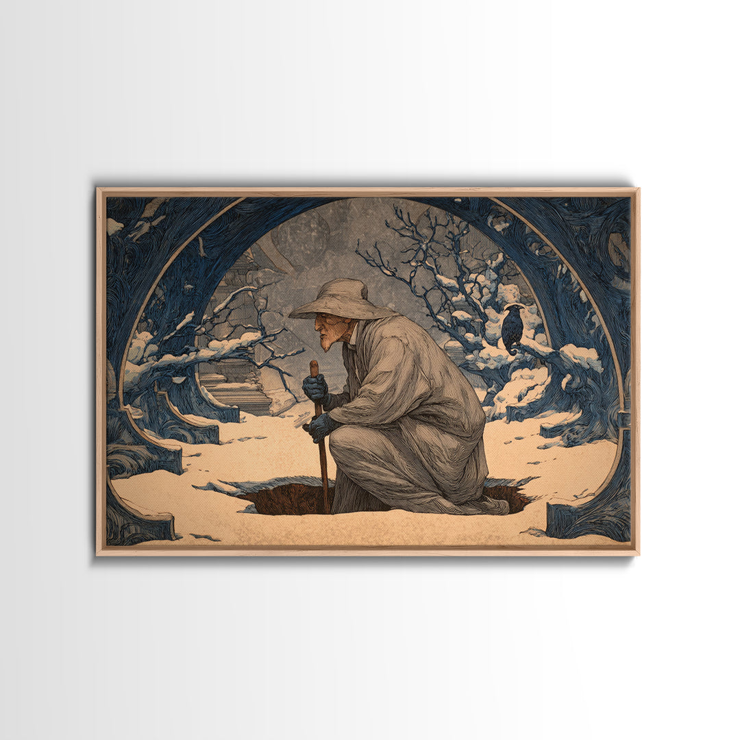 The Lantern Gravedigger, Symbolist Death Art, Landscape Wall Art, Dark Fantasy Wall Art, Canvas Print, Halloween Wall Art