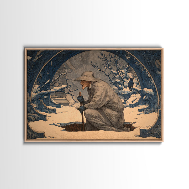 The Lantern Gravedigger, Symbolist Death Art, Landscape Wall Art, Dark Fantasy Wall Art, Canvas Print, Halloween Wall Art