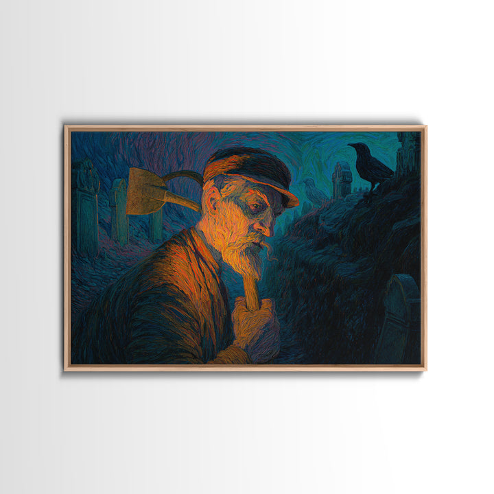 The Lantern Gravedigger, Expressionist Gothic Art, Landscape Wall Art, Macabre Wall Art, Canvas Print, Halloween Wall Art, Halloween Decor